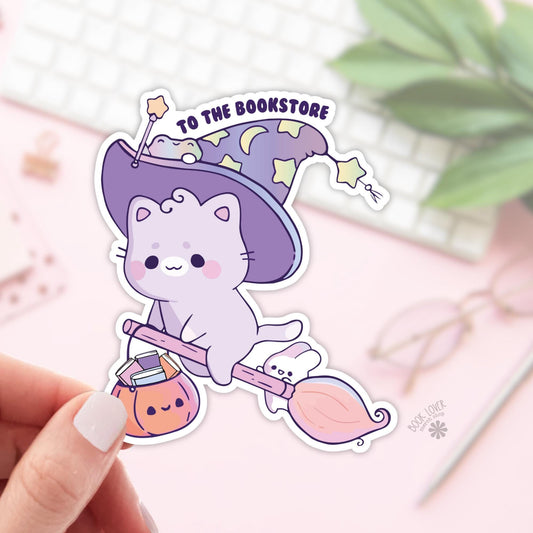 To The Bookstore Halloween Cat Stickers / Bookish Stickers / Book Lover Gift / Bookish Merch / Kindle Sticker / Smut Reader / Reading Lover