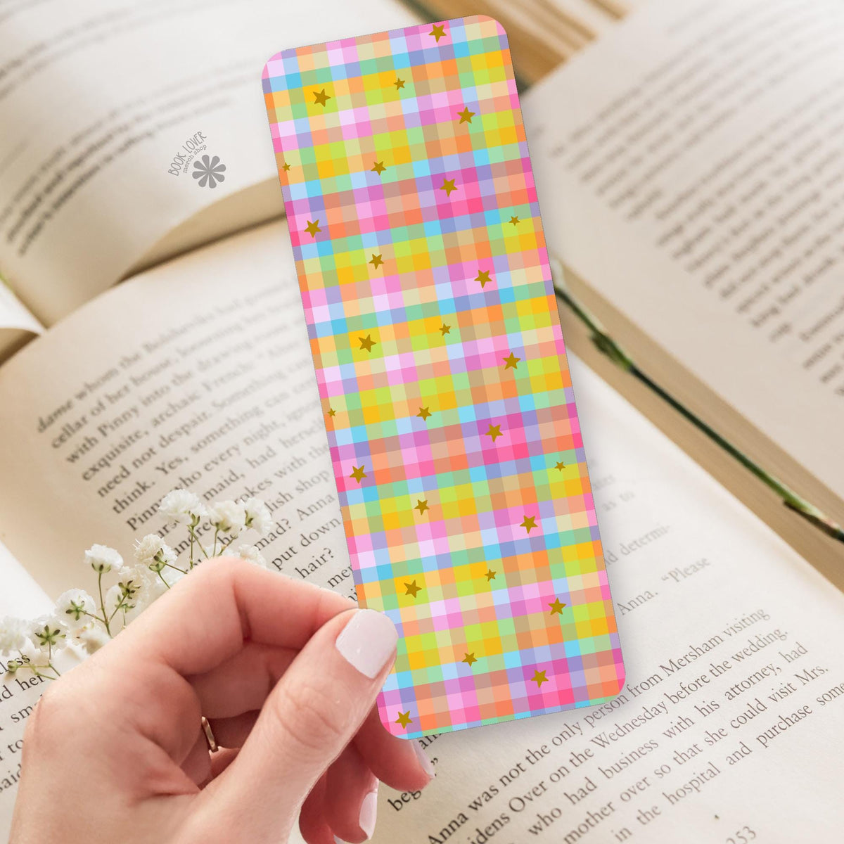 Rainbow Plaid Gingham bookmark, double sided page marker, colorful book lover gift
