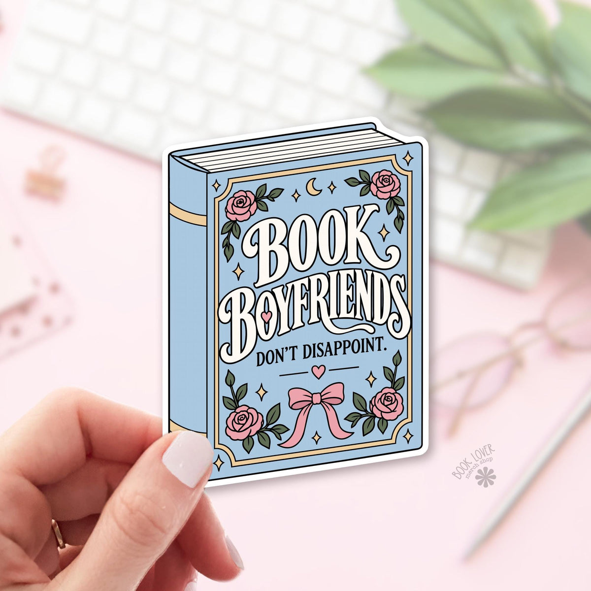 Blue Floral Book Boyfriend bookish sticker, vinyl die cut, romance reader gift