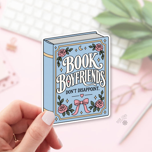 Blue Floral Book Boyfriend bookish sticker, vinyl die cut, romance reader gift