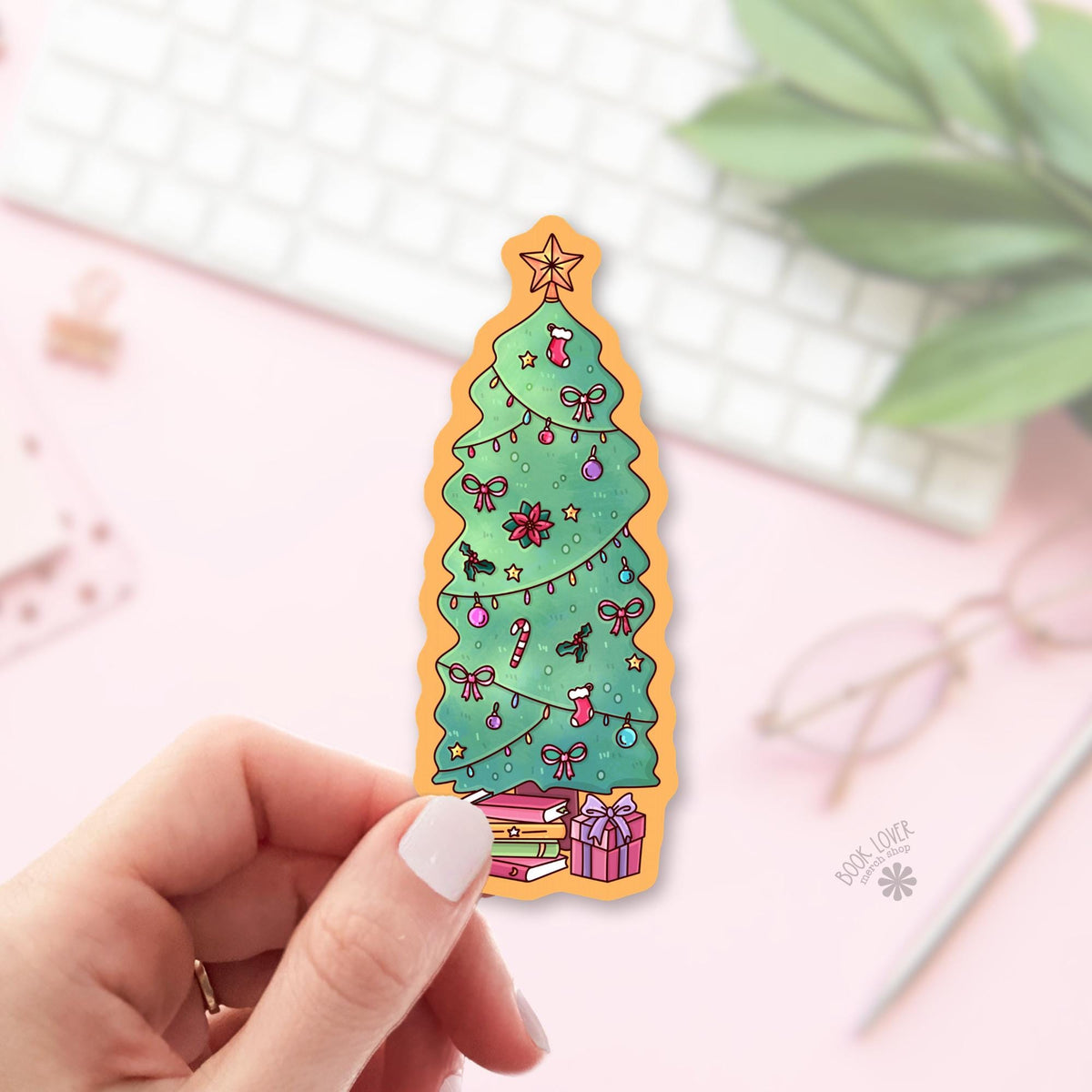 Evergreen Christmas Tree Art bookish sticker, vinyl die cut, christmas reader gift