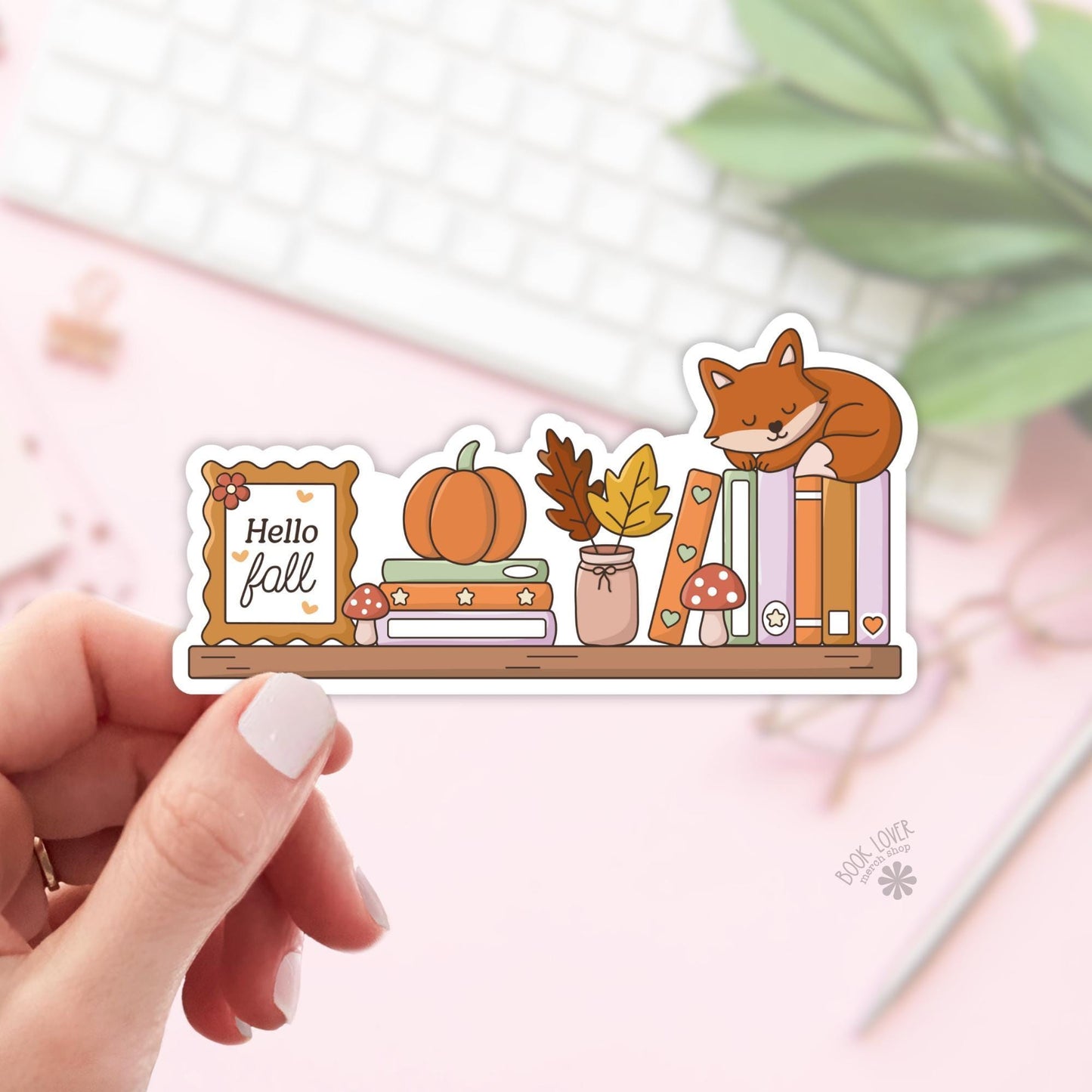 Hello Fall Bookshelf Stickers / Cozy Autumn Bookish Stickers / Book Lover Gift / Bookish Merch / Kindle Reading Lover / Cute Fox