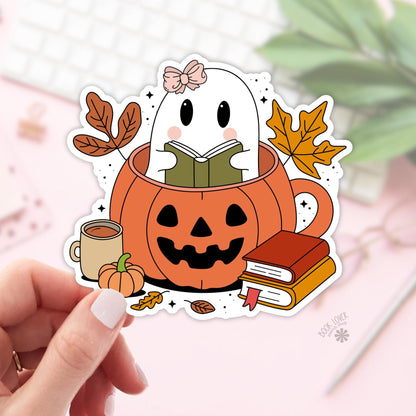 Cute Ghost Reading Stickers / Halloween Bookish Stickers / Book Lover Gift / Bookish Merch / Kindle Sticker / Reading Lover / E-Reader
