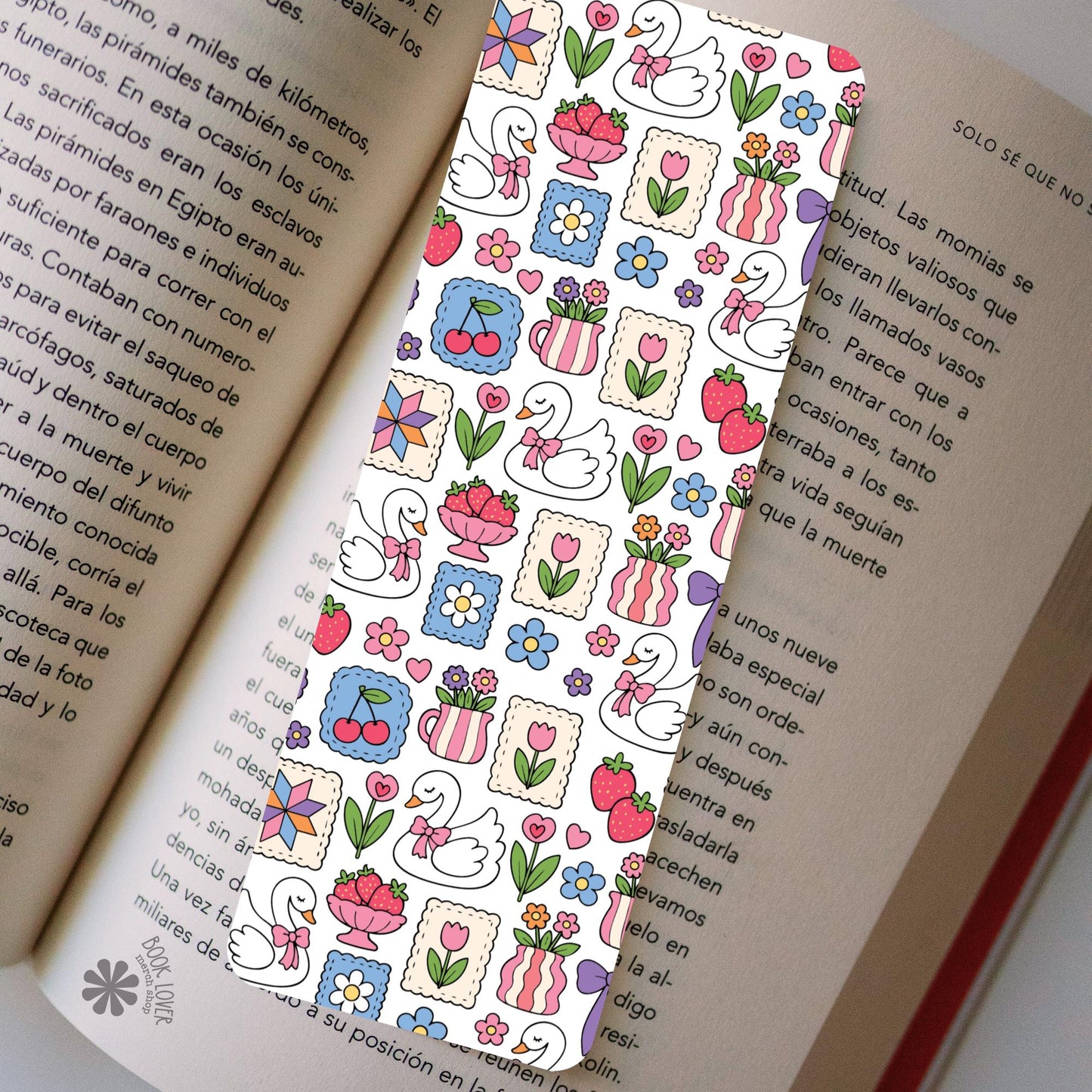 Summer Stitch Bookish Bookmark / Girly Strawberry Bookish Bookmark / Book Lover Gift / Coquette Swan Bookish Merch / Smut Reader / Reading