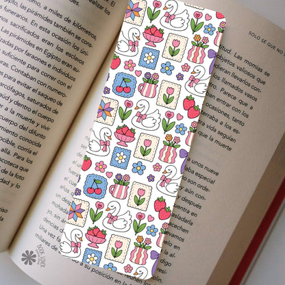 Summer Stitch Bookish Bookmark / Girly Strawberry Bookish Bookmark / Book Lover Gift / Coquette Swan Bookish Merch / Smut Reader / Reading