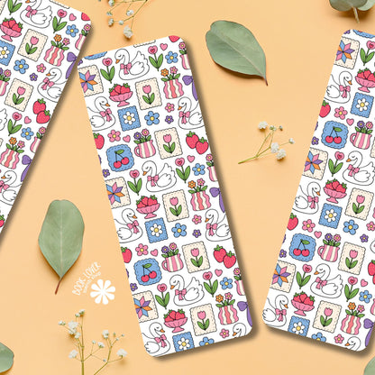Summer Stitch Bookish Bookmark / Girly Strawberry Bookish Bookmark / Book Lover Gift / Coquette Swan Bookish Merch / Smut Reader / Reading