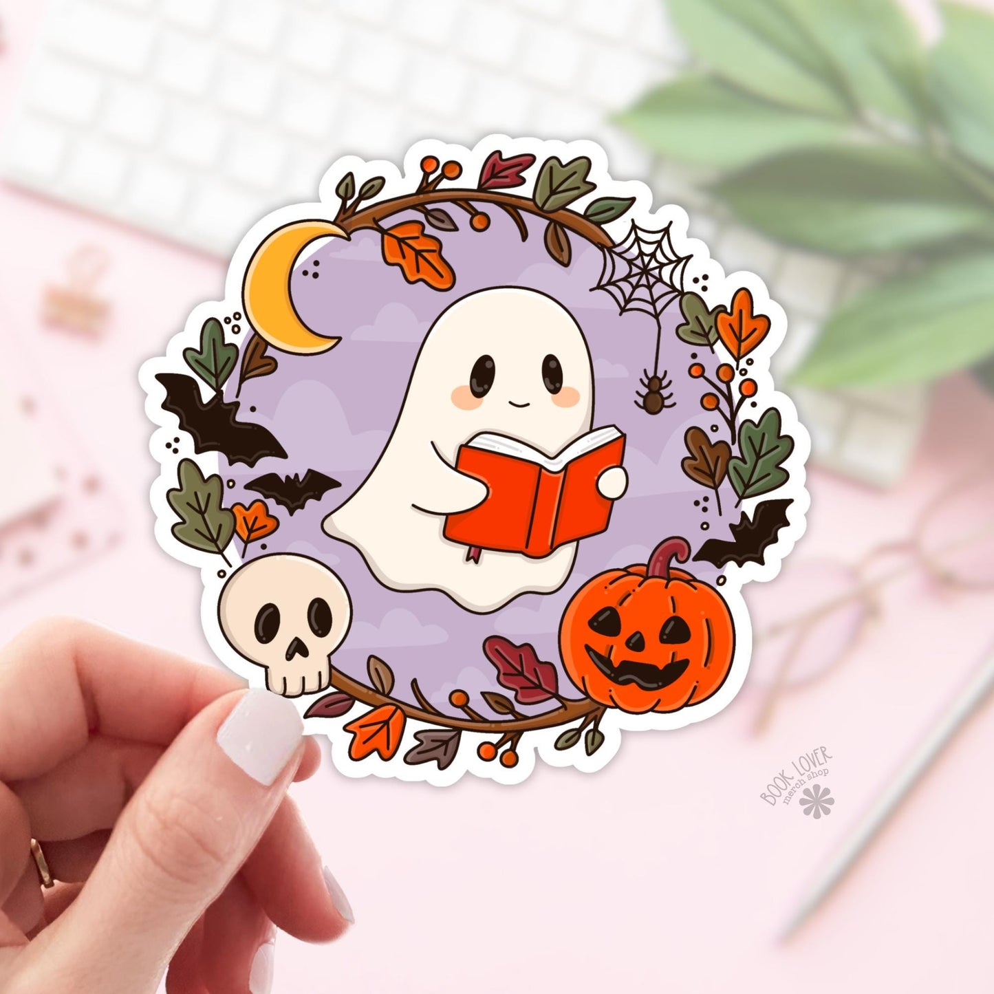 Ghost Reading Stickers / Halloween Bookish Stickers / Book Lover Gift / Bookish Merch / Kindle Sticker / Reading Lover / E-Reader