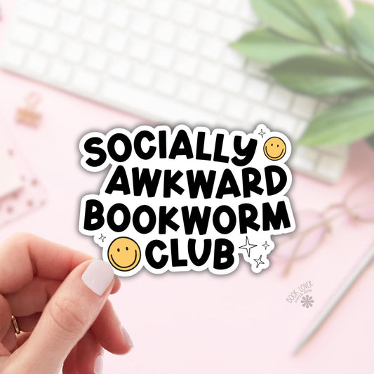 Socially Awkward Bookworm Club Sticker / Bookish Stickers / Book Lover Gift / Bookish Merch / Kindle Sticker / Smut Reader / Reading Lover