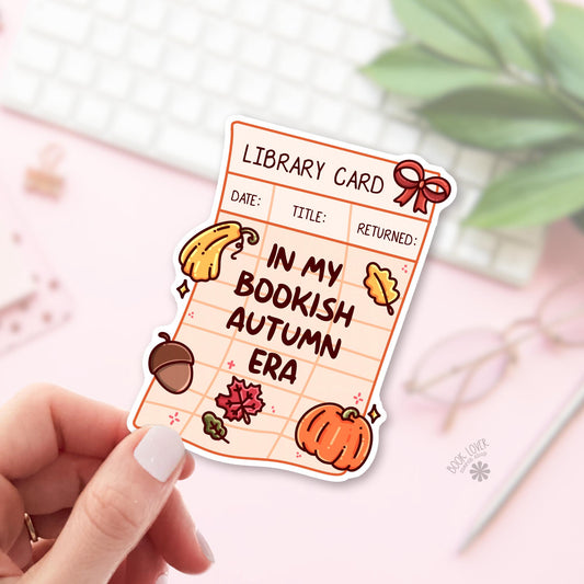 Autumn library card bookish sticker, vinyl die cut, cozy autumn readers who love an old library gift