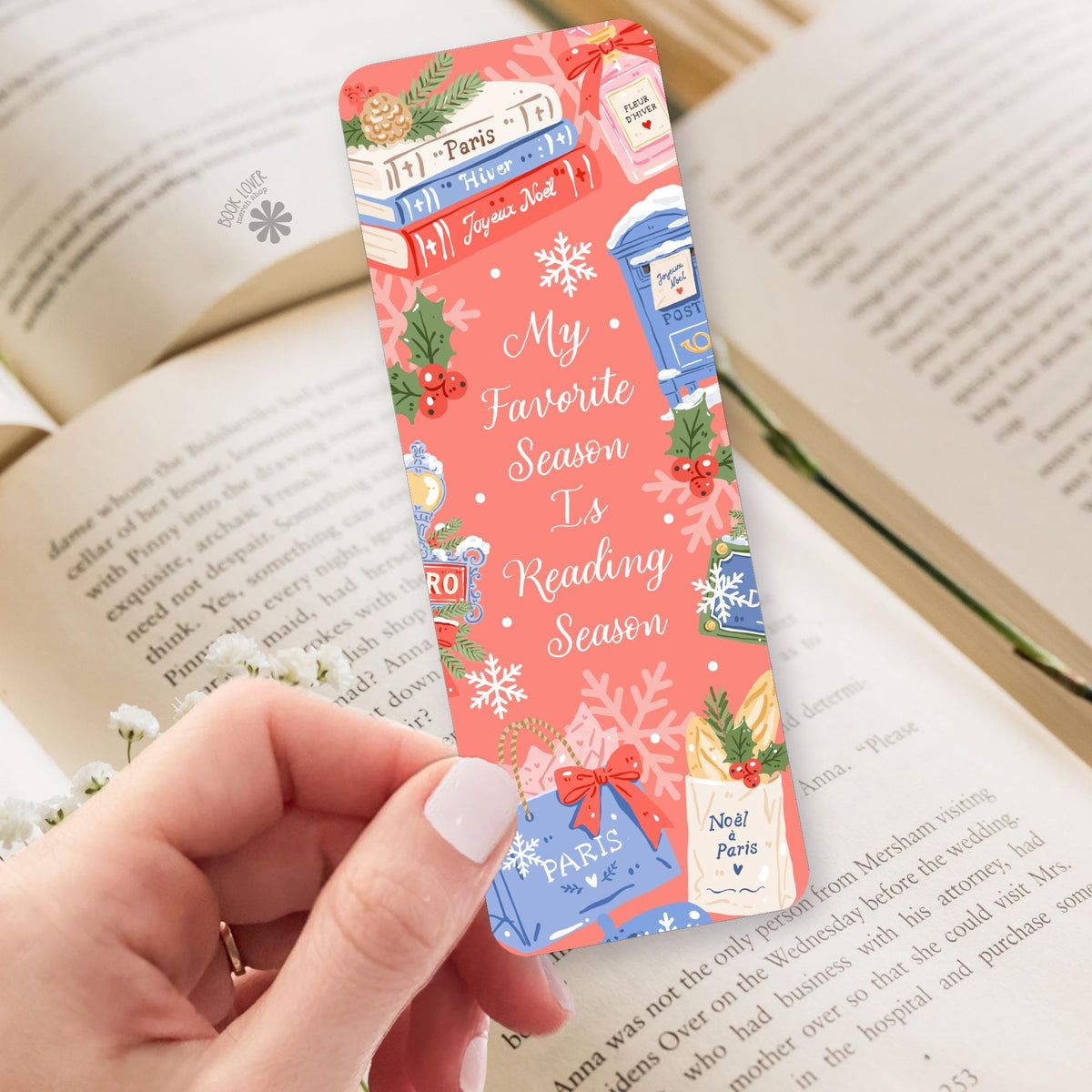 Paris Snow Reading bookmark, double sided cardstock, reader gift