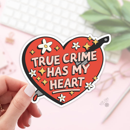 True Crime Has My Heart Stickers / Bookish Stickers / Book Lover Gift / Bookish Merch / Kindle Sticker / Smut Reader / Reading Lover
