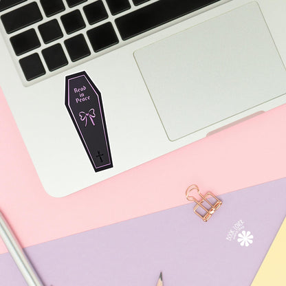 Read in Peace Coffin Sticker / Bookish Sticker / Book Lover Gift / Funny Reader Gift / Spooky Halloween / Dark Goth Reader / Witchy Bookish
