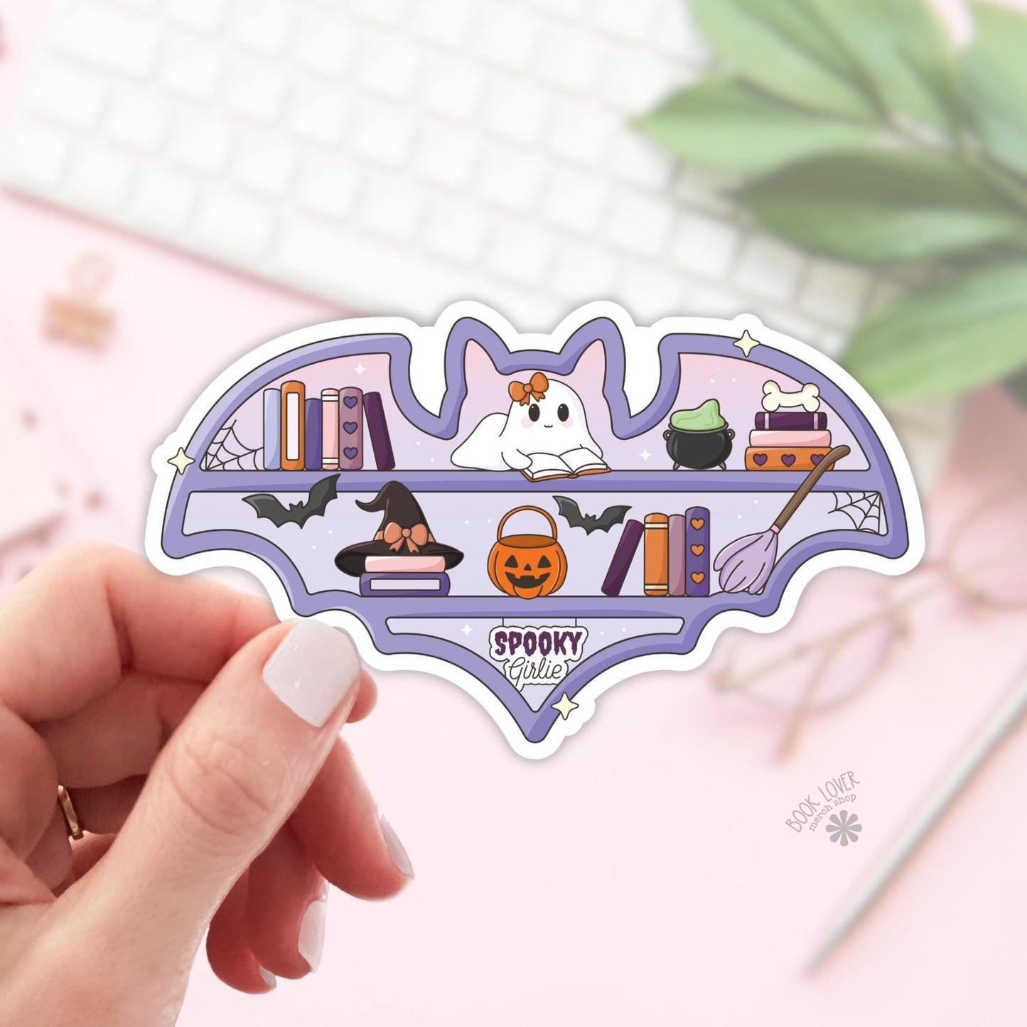 Spooky Girl Bookshelf Stickers / Halloween Bookish Stickers / Book Lover Gift / Ghost Bookish Merch / Kindle Sticker / Reading Lover