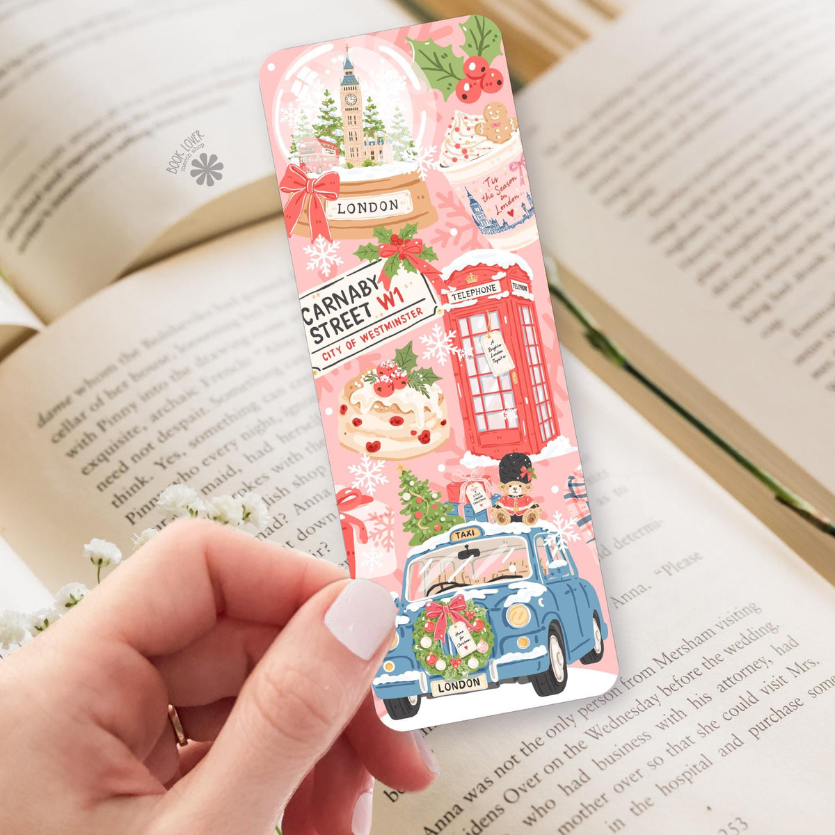 London Christmas bookmark, double sided cardstock, reader gift