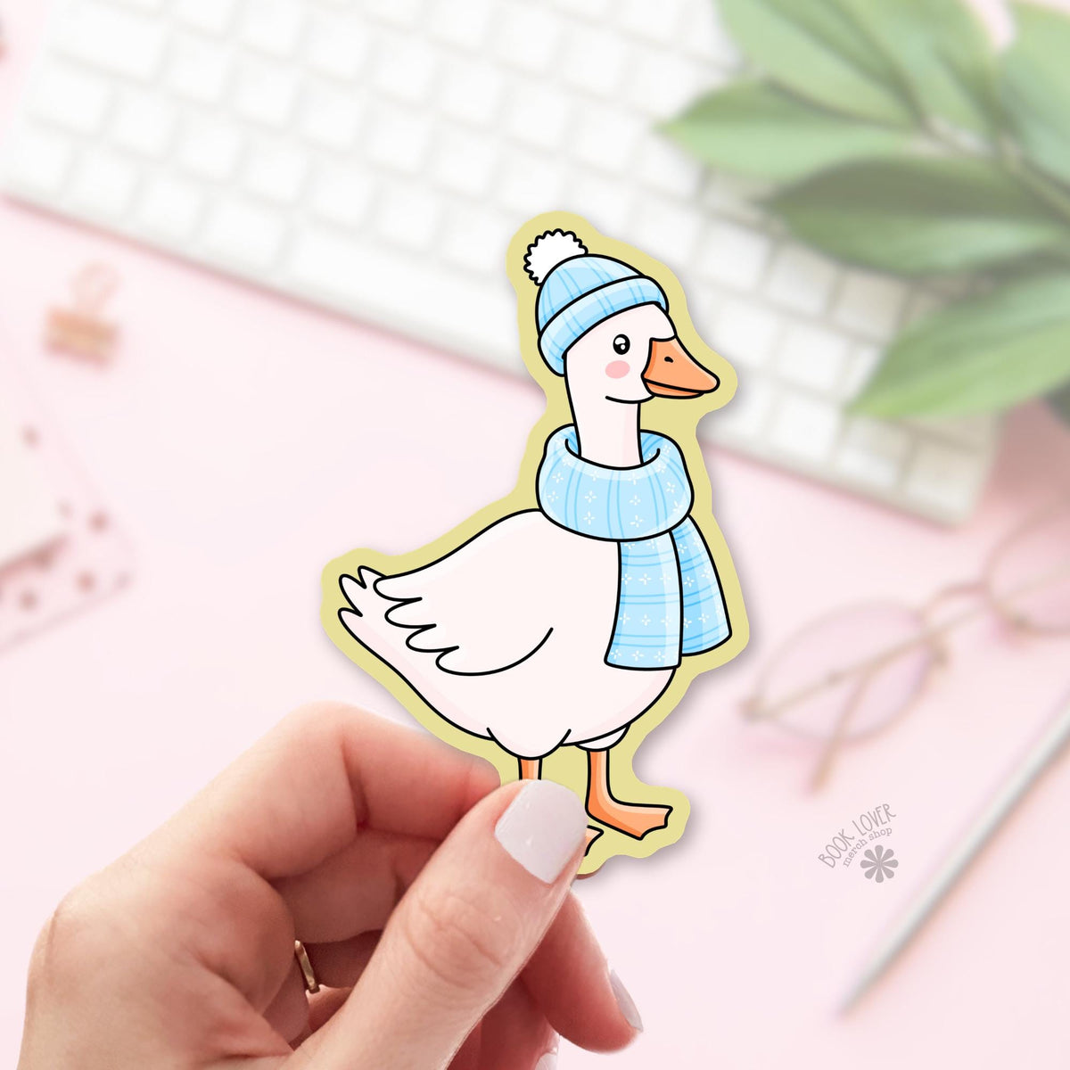 Winter Goose bookish sticker, vinyl die cut, christmas reader gift