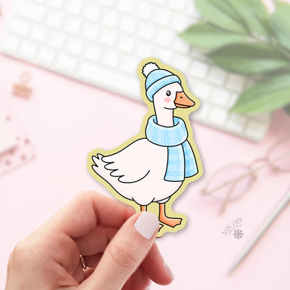 Winter Goose bookish sticker, vinyl die cut, christmas reader gift