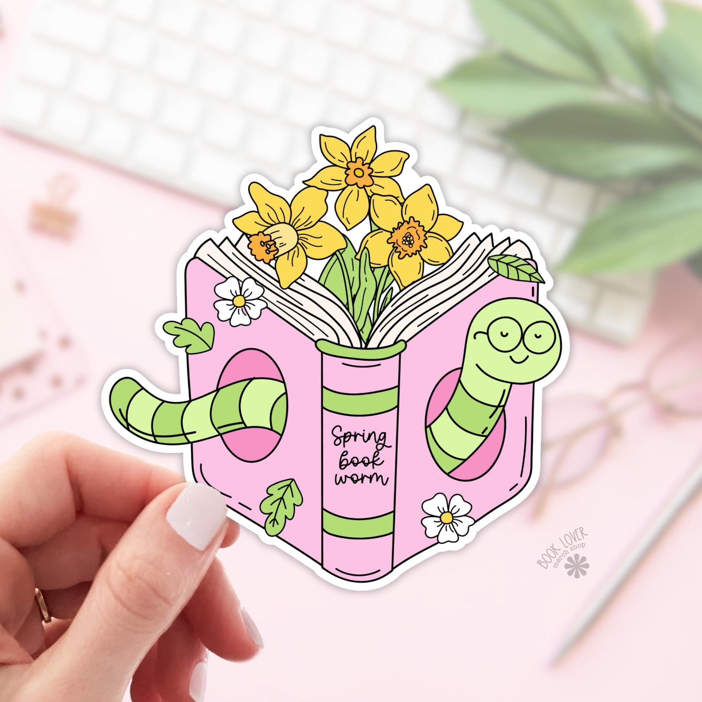 Spring Book Worm Stickers / Bookish Spring Stickers / Book Lover Gift / Bookish Merch / Kindle Sticker / Smut Reader / Reading Lover