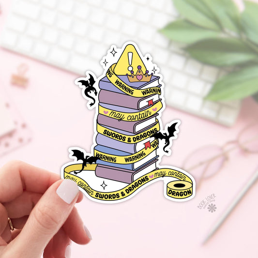 Warning May Contain Fantasy Stickers / Bookish Stickers / Book Lover Gift / Bookish Merch / Kindle Sticker / Fantasy Reader / Reading Lover