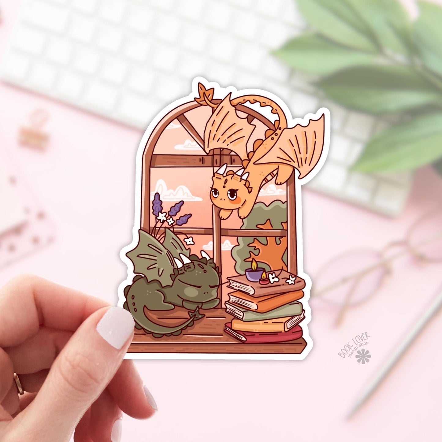 Bookish Dragon Window Stickers / Bookish Stickers / Book Lover Gift / Bookish Merch / Kindle Sticker / Fantasy Reader / Reading Lover