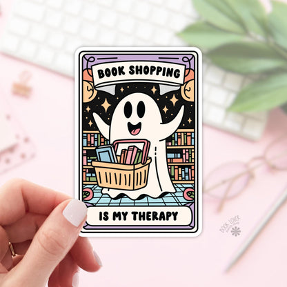 Halloween Ghost Book Shopping is my Therapy Stickers / Bookish Stickers / Book Lover Gift / Bookish Merch / Kindle Sticker / Smut Reader