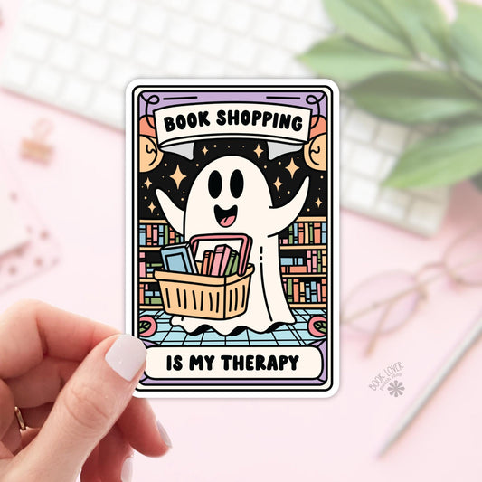 Halloween Ghost Book Shopping is my Therapy Stickers / Bookish Stickers / Book Lover Gift / Bookish Merch / Kindle Sticker / Smut Reader