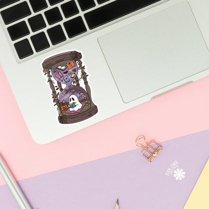 Halloween Hourglass Sticker / Spooky Bookish Sticker / Ghost Reading / Spooky Reader Gift / Cute Halloween Books / Bookish Ghost / Kindle