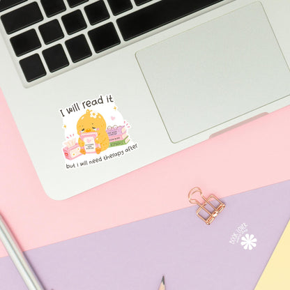 Reading duck sticker close up, matte finish, book lover vinyl decal