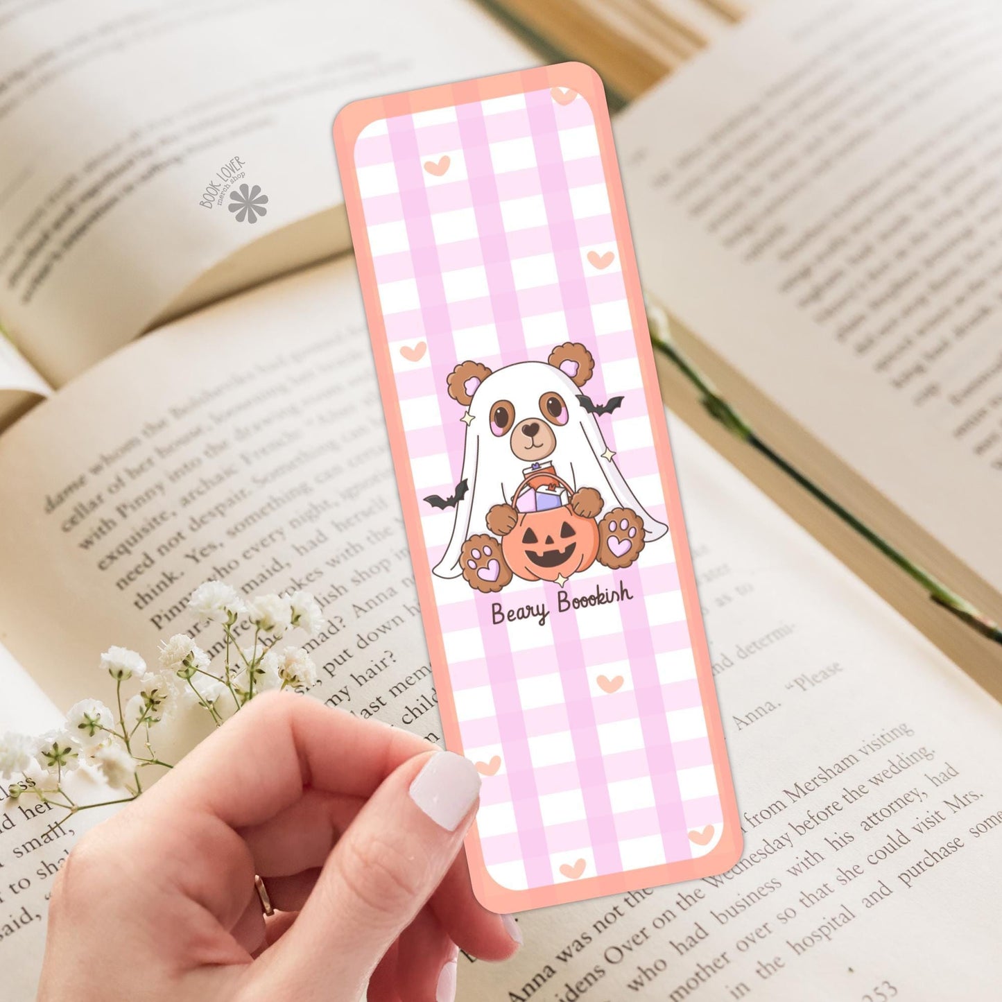 Beary Bookish Bookmark / Halloween Bookish Bookmark / Book Lover Gift / Bear Bookish Merch / Ghost Bookmark / Reading Lover