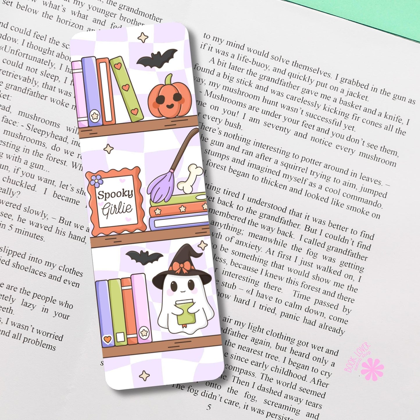 Spooky Girlie Bookshelf Bookmark / Halloween bookish Bookmark / Book Lover Gift / Cute Ghost Bookish Merch / Smut Reader / Reading Lover