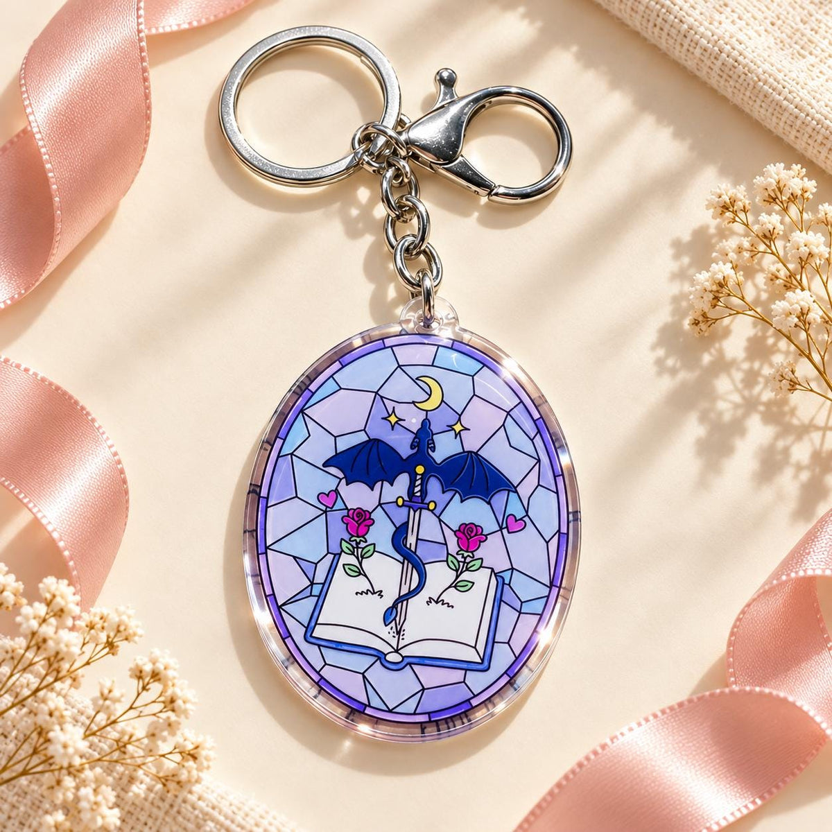 Romantasy Dragon acrylic keychain, bookish bag charm