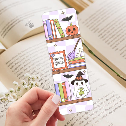 Spooky Girlie Bookshelf Bookmark / Halloween bookish Bookmark / Book Lover Gift / Cute Ghost Bookish Merch / Smut Reader / Reading Lover