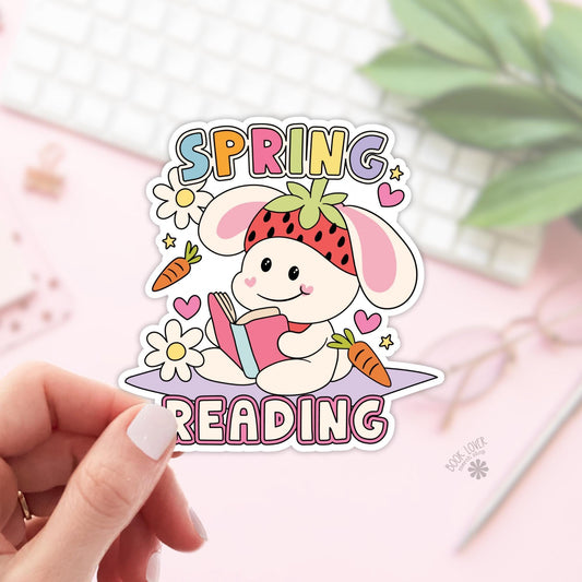 Spring Reading Bunny Stickers / Bookish Stickers / Book Lover Gift / Bookish Merch / Kindle Sticker / Cute Reader / Reading Lover / E-Reader