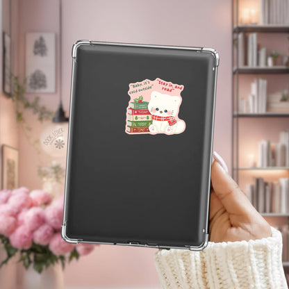 Kawaii Kitten Scarf Kindle sticker on desk, bookish decal