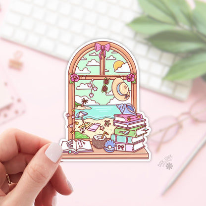 Bookish Beach Window Stickers / Bookish Stickers / Book Lover Gift / Bookish Merch / Kindle Sticker / Summer Reader / Reading Lover
