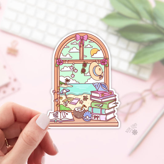 Bookish Beach Window Stickers / Bookish Stickers / Book Lover Gift / Bookish Merch / Kindle Sticker / Summer Reader / Reading Lover