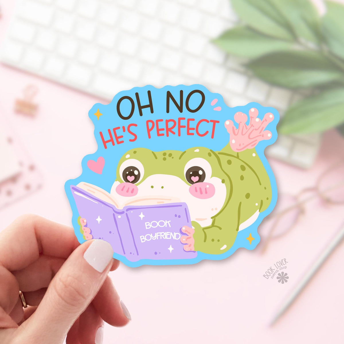 Swooning Frog bookish sticker, vinyl die cut, Fictional Crush Reader gift