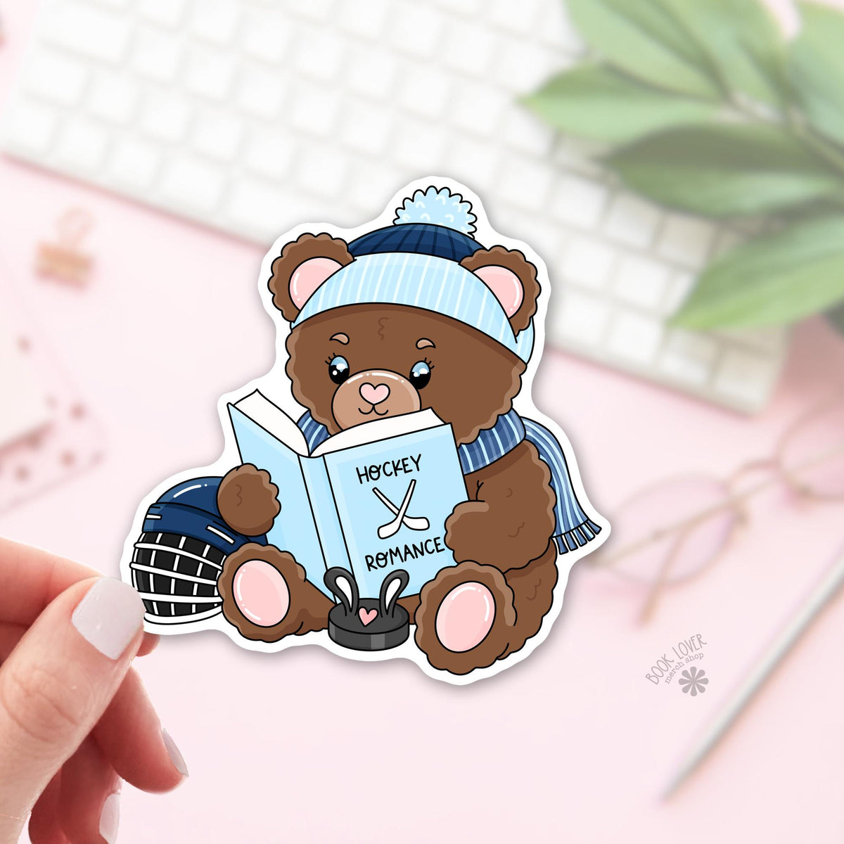 Hockey romance bear bookish sticker, vinyl die cut, hockey romance readers gift