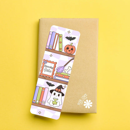 Spooky Girlie Bookshelf Bookmark / Halloween bookish Bookmark / Book Lover Gift / Cute Ghost Bookish Merch / Smut Reader / Reading Lover