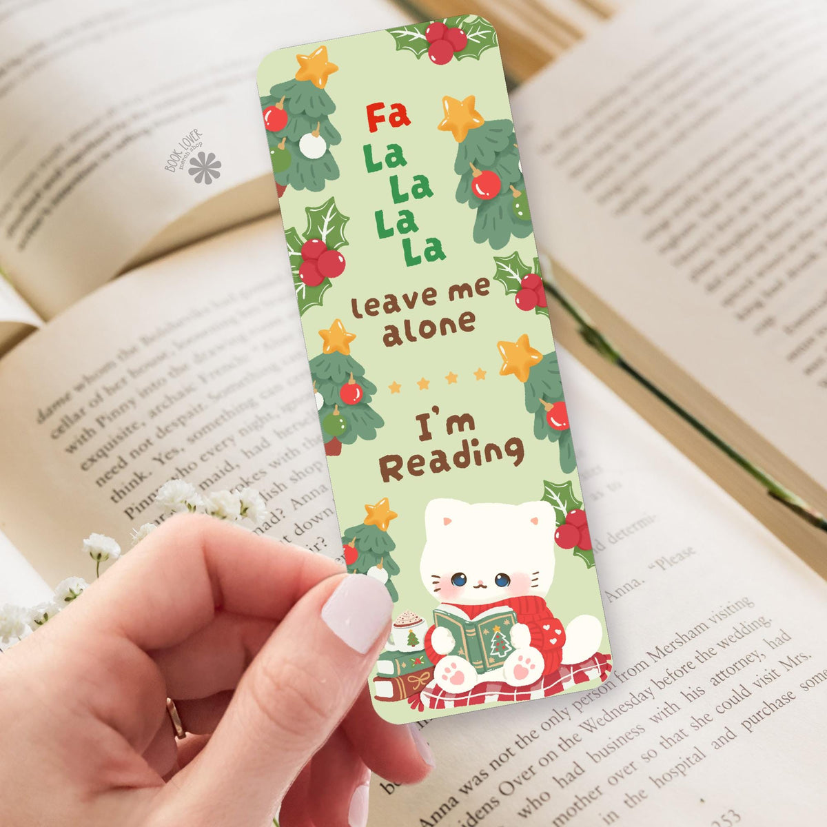 Christmas Cat Fa La La bookmark, double sided
