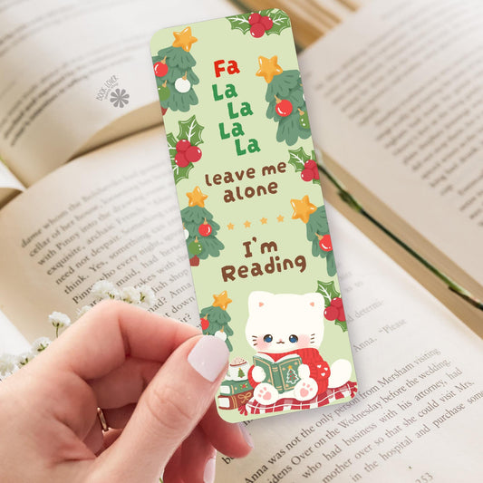 Christmas Cat Fa La La bookmark, double sided