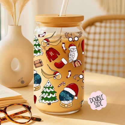 Magic Christmas 16 OZ Glass Can With Lid and Straw / Bookish Mug / Book Lover Gift / Bookish Merch Stickers / UV Dtf Libbey Wrap Transfert