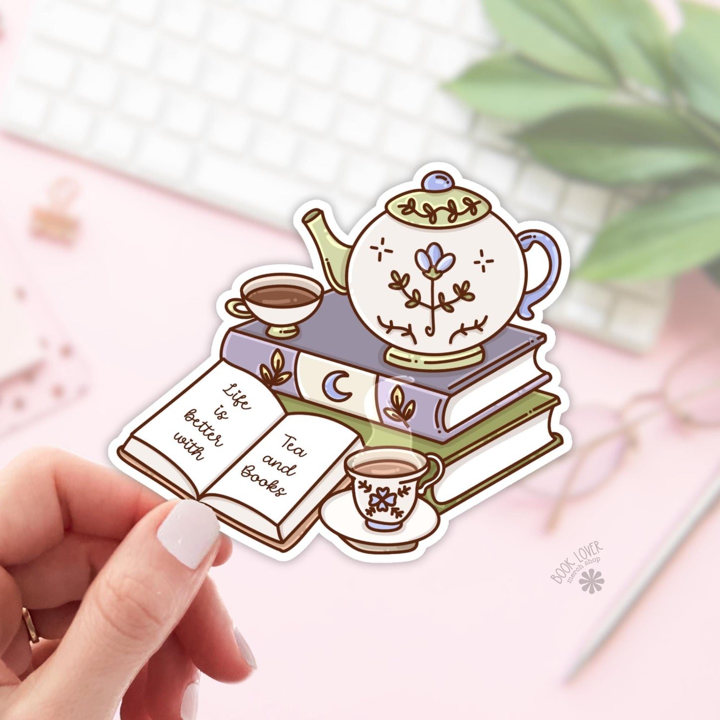 Tea and Books Sticker / Bookish Reading Lover Gift / Historical Holographic Kindle Accessories