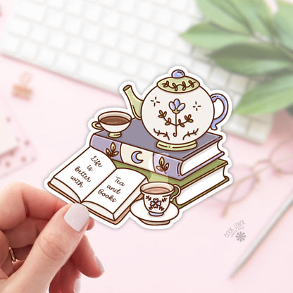 Tea and Books Sticker / Bookish Reading Lover Gift / Historical Holographic Kindle Accessories
