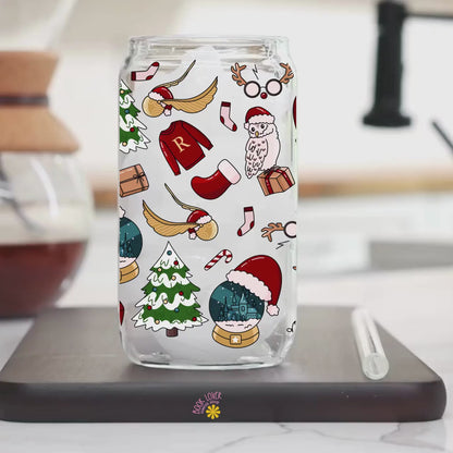 Magic Christmas 16 OZ Glass Can With Lid and Straw / Bookish Mug / Book Lover Gift / Bookish Merch Stickers / UV Dtf Libbey Wrap Transfert